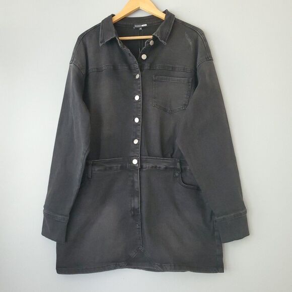 Fashion Nova Black Distressed Denim Long Sleeve Romper Mini Dress Womens 2XL - Picture 8 of 8